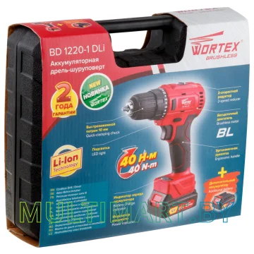 Дрель-шуруповерт Wortex BD 1220-1 DLi BD12201DLi1029 (с 2-мя АКБ, кейс) картинка 4